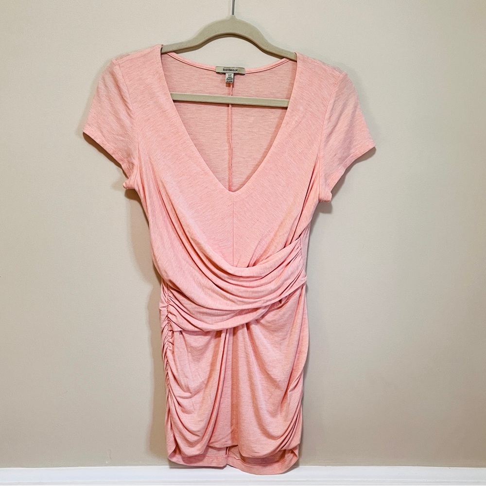 Bordeaux Anthropologie pink top tunic with gathers size Small